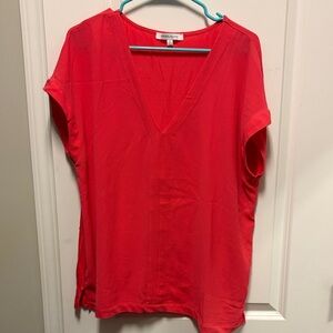 Sole Society Bright Coral V-Neck Short Sleeve Top